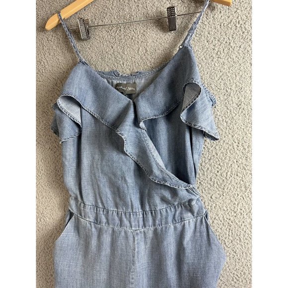 New Micheal Stars Chambray Jumpsuit Womens Size Small Blue Ruffled Wide Leg Pant - Picture 4 of 14